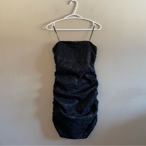 Dynamite Black Floral Embossed Ruched Strapless Mini Dress – Size Medium NWT